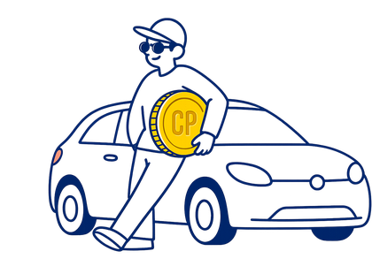 Client Credipark appuyé contre sa voiture au parking